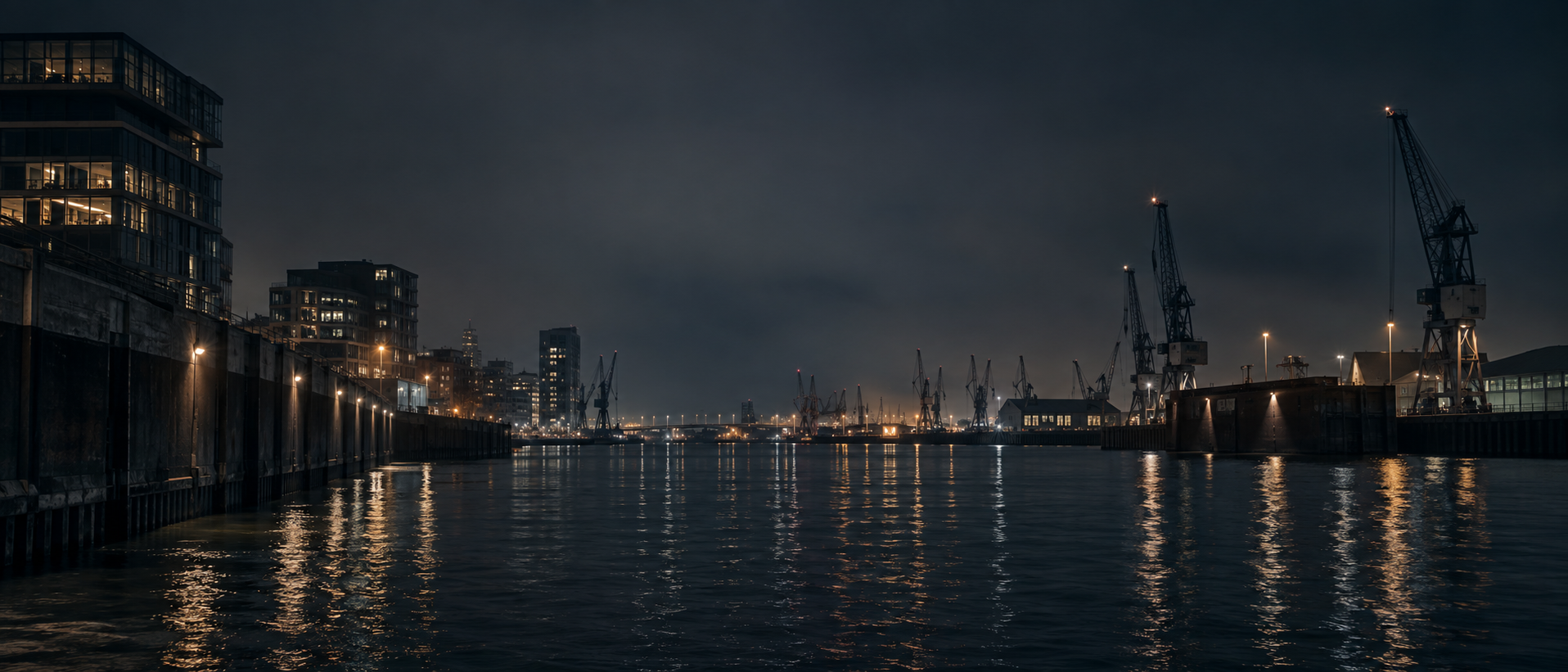 Der arbeitende Hamburger Hafen bei Nacht